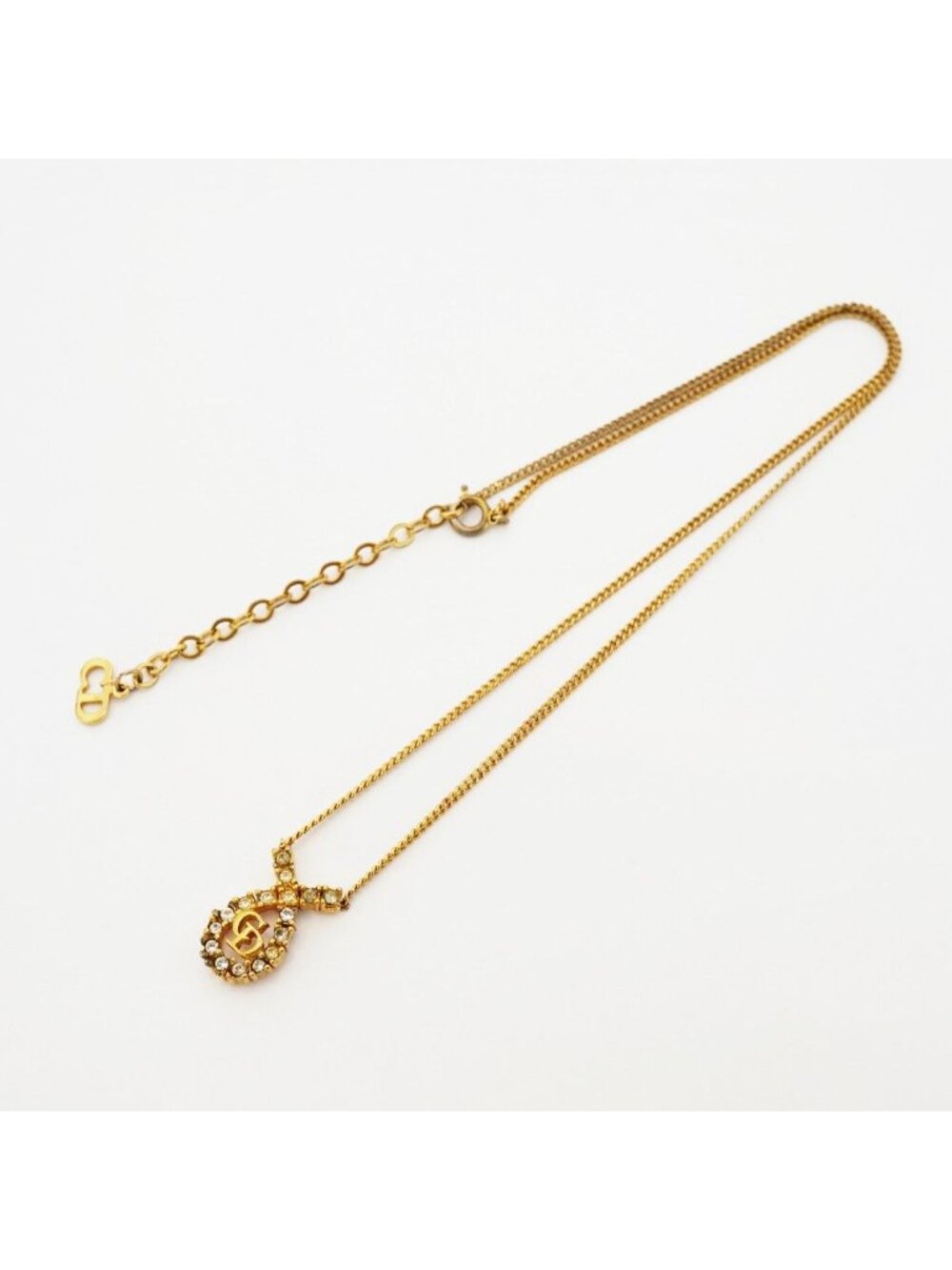 Dior Necklace CD Logo Gold Plated Line Stone - Picture 3 of 6